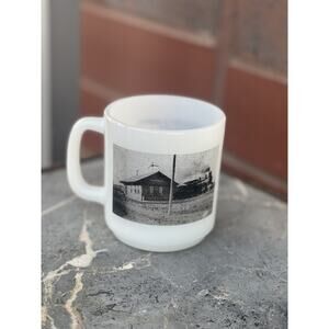 Chicago Burlington Quincy Railroad Coffee‎ Cup Vintage Glasbake Fire King Mug